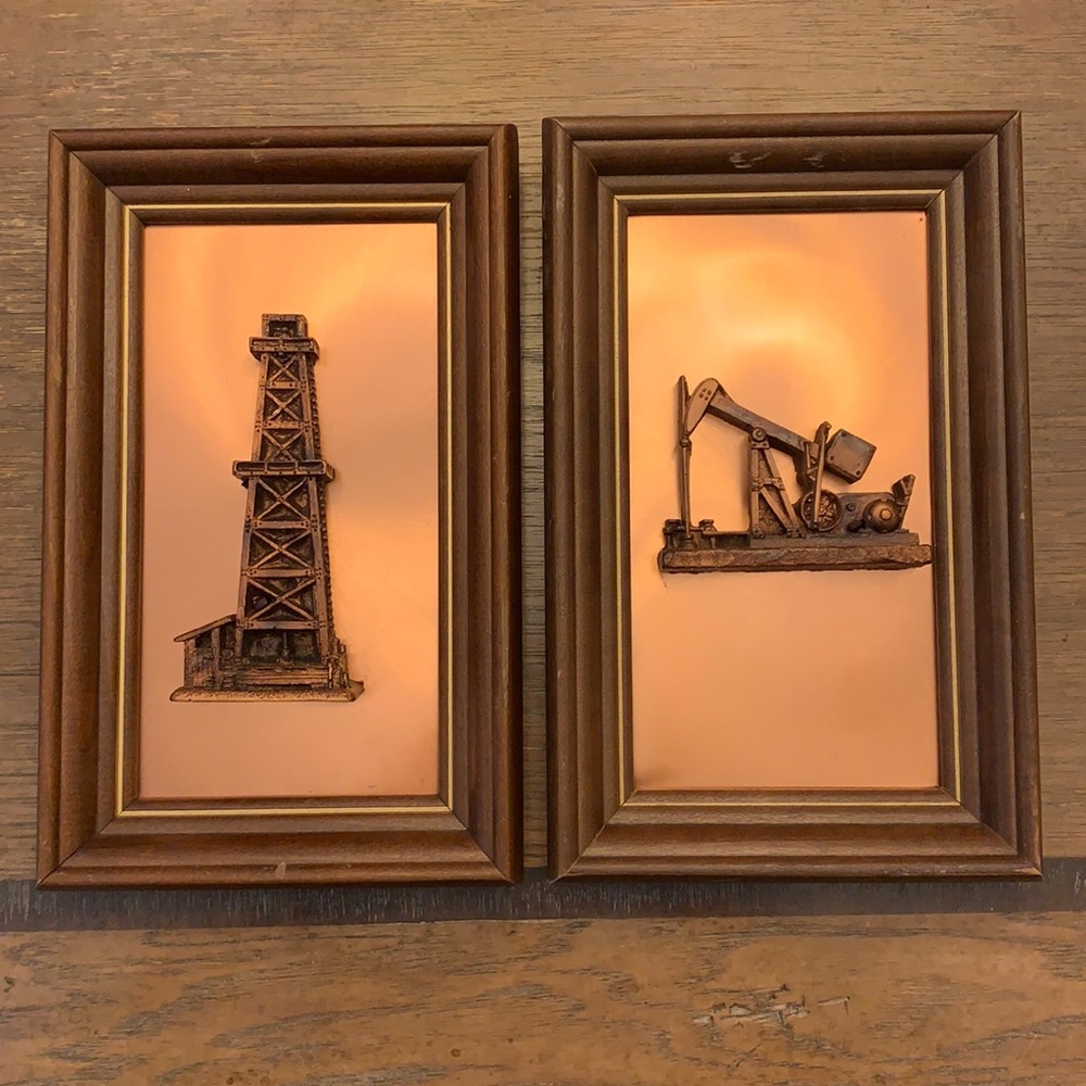 Rare Copperama by Victor. Wooden Oil Tower & Wooden Trick Copper Art Pieces.